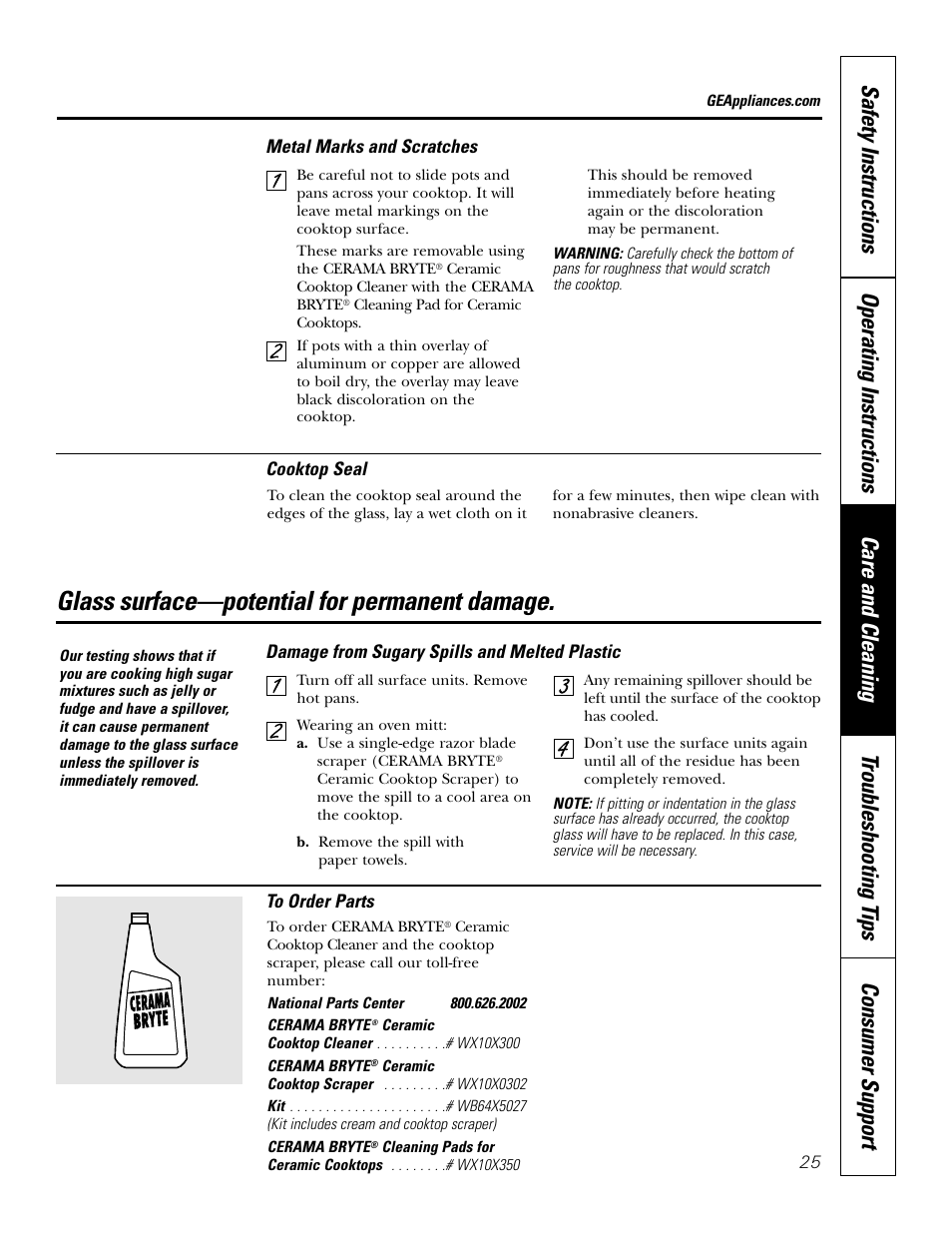 Glass surface—potential for permanent damage | Bosch JBP80 User Manual | Page 25 / 32