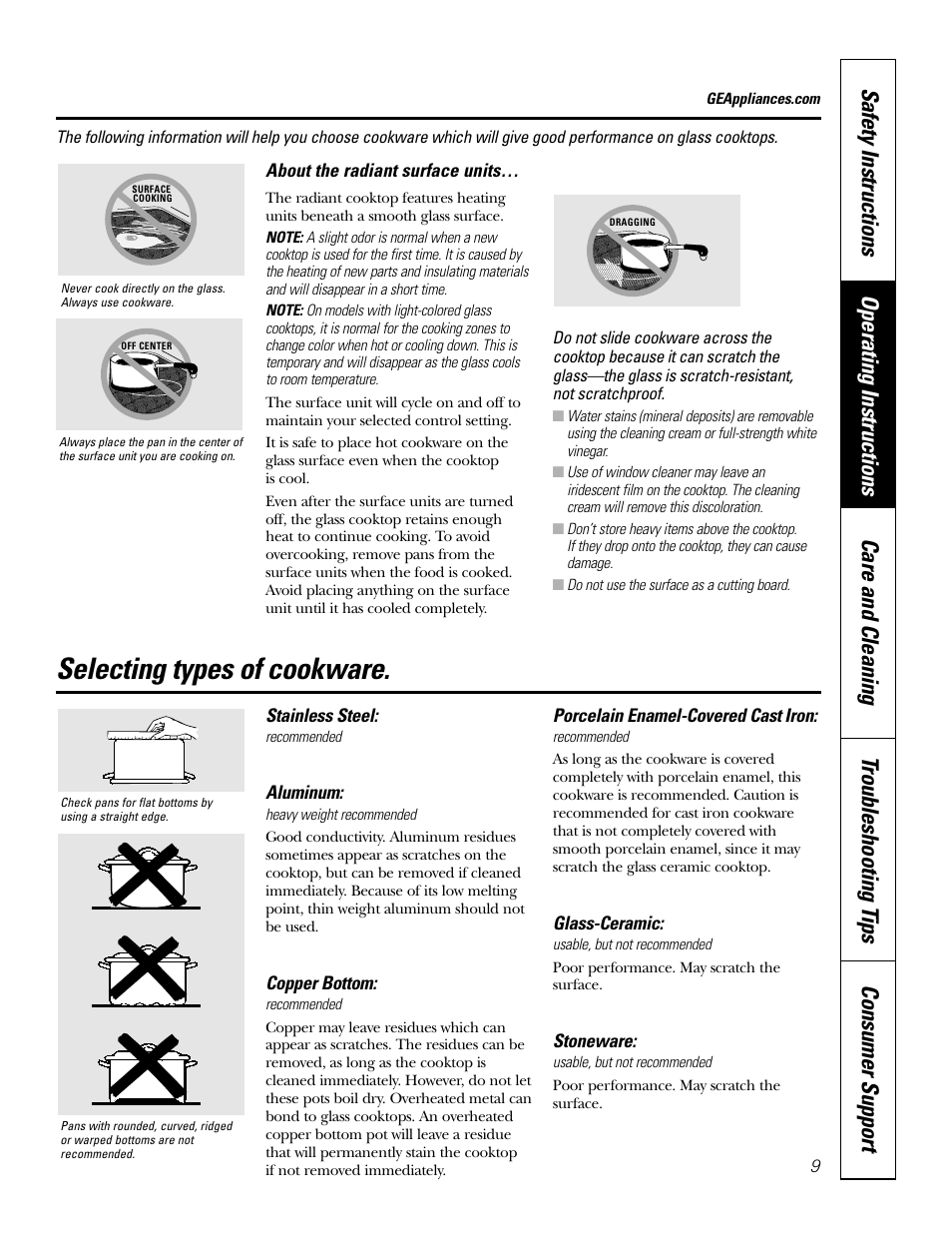 Selecting types of cookware | Bosch JBP80 User Manual | Page 9 / 32