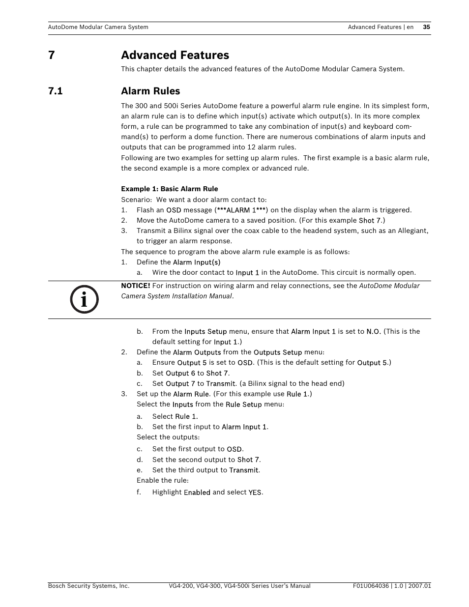 7advanced features, 1 alarm rules | Bosch VG4-200 User Manual | Page 39 / 76