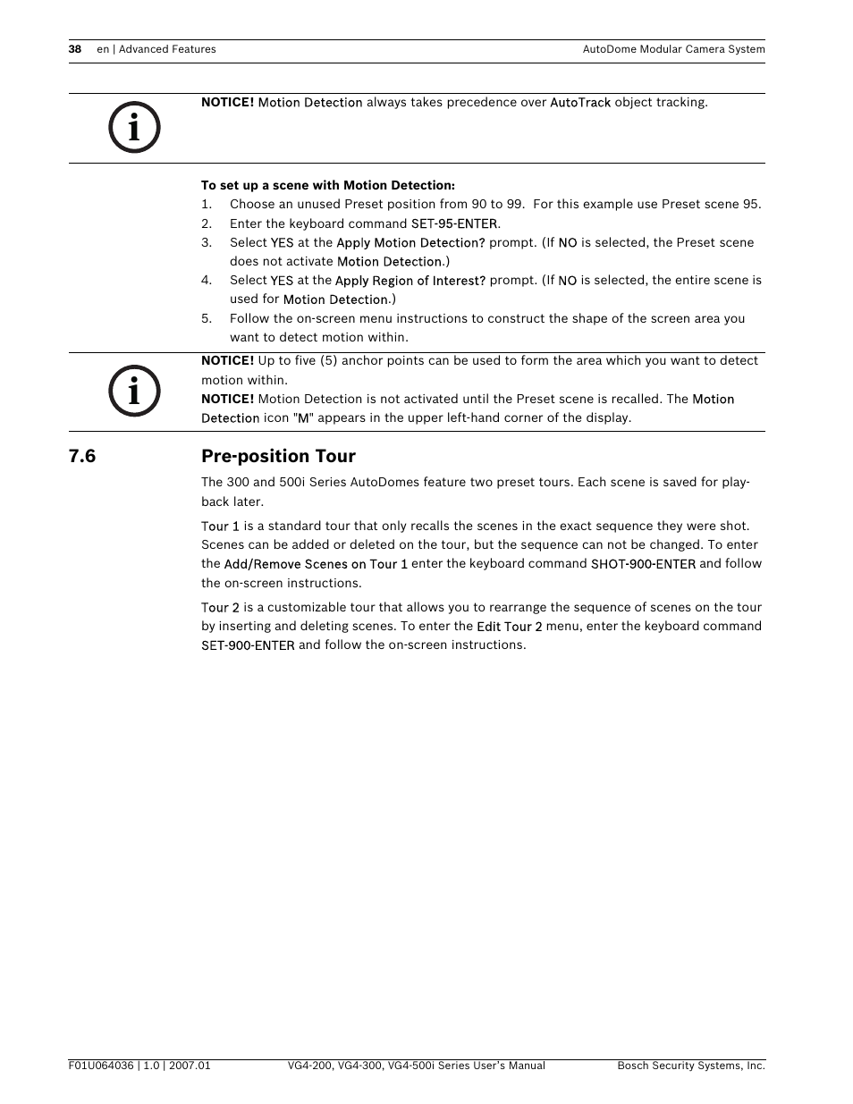 6 pre-position tour | Bosch VG4-200 User Manual | Page 42 / 76