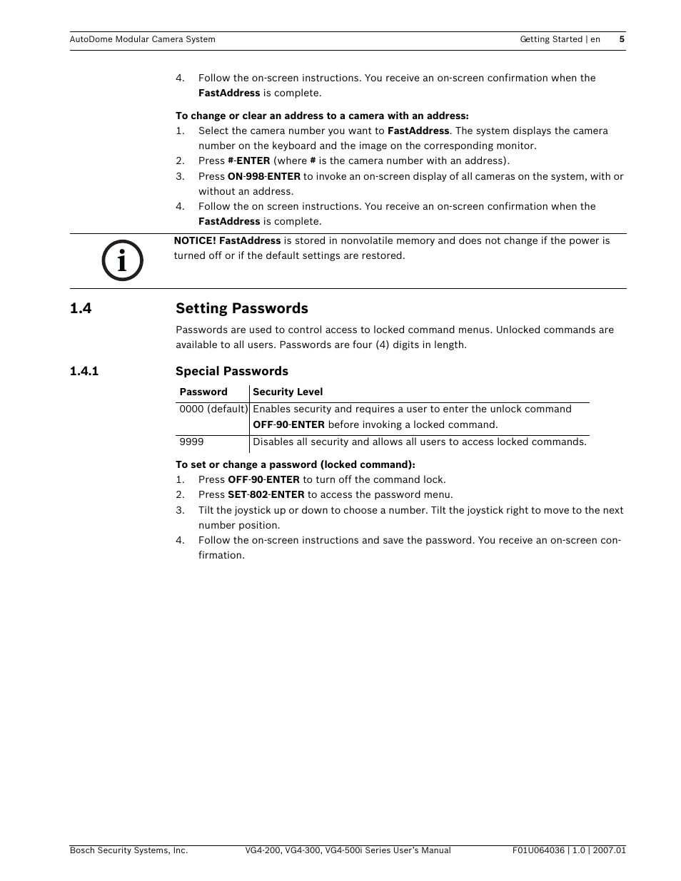 4 setting passwords | Bosch VG4-200 User Manual | Page 9 / 76