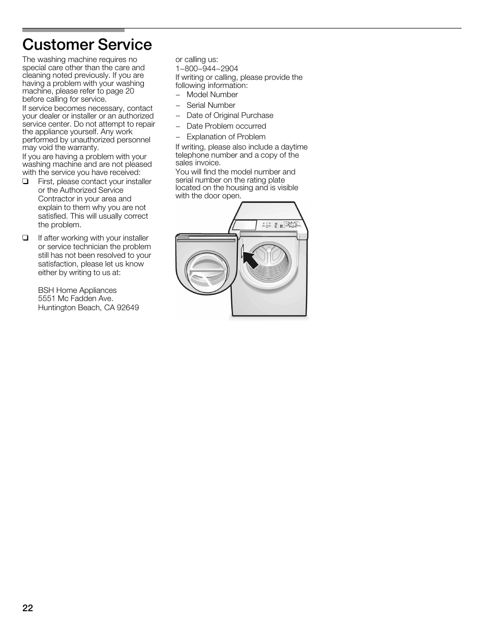 Customer service | Bosch WFMC1001UC User Manual | Page 22 / 80