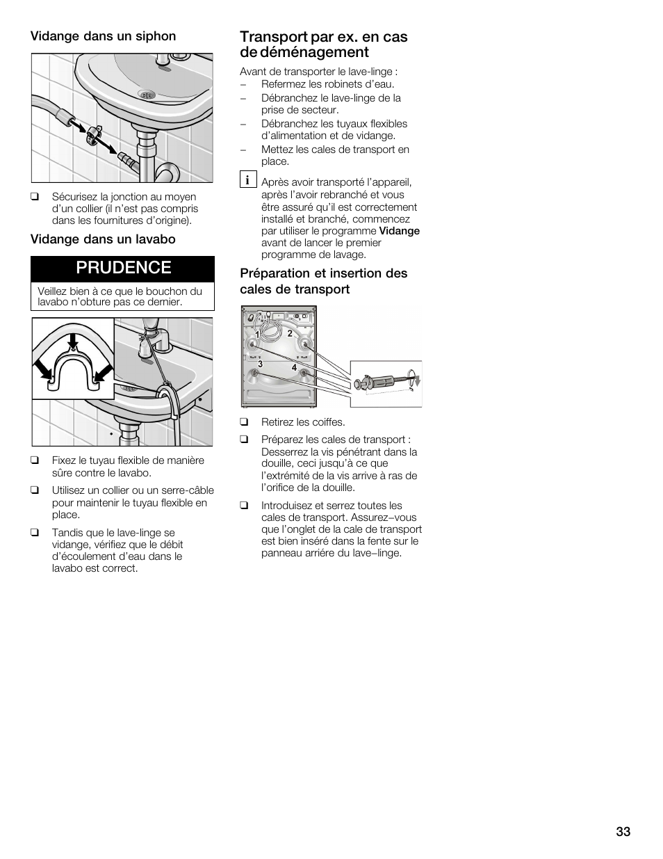 Prudence, Transport par ex. en cas de déménagement | Bosch WFMC1001UC User Manual | Page 33 / 80