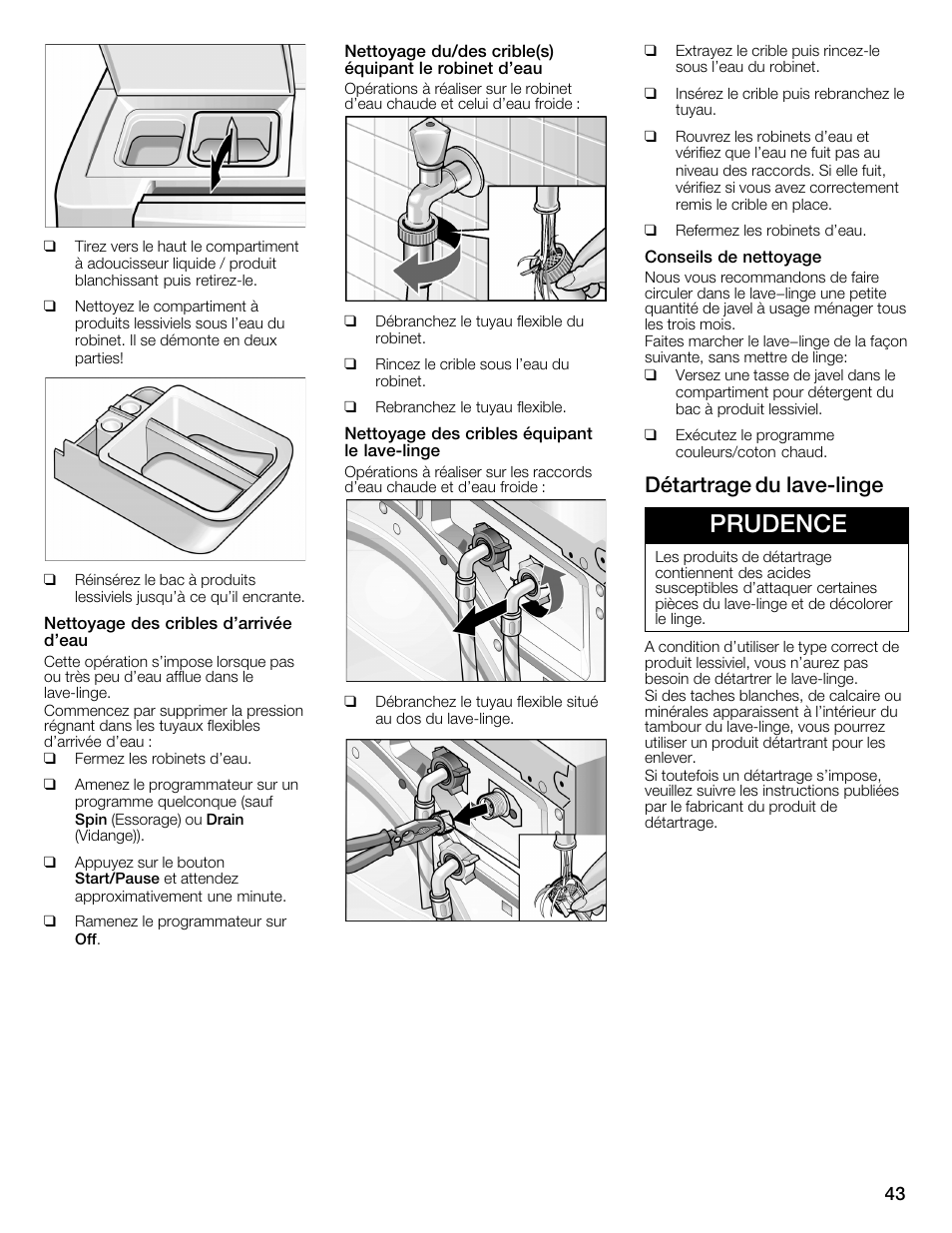 Prudence, Détartrage du lavećlinge | Bosch WFMC1001UC User Manual | Page 43 / 80