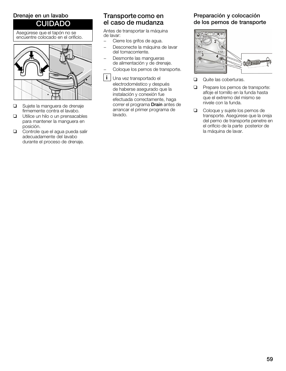 Cuidado, Transporte como en elăcaso de mudanza | Bosch WFMC1001UC User Manual | Page 59 / 80