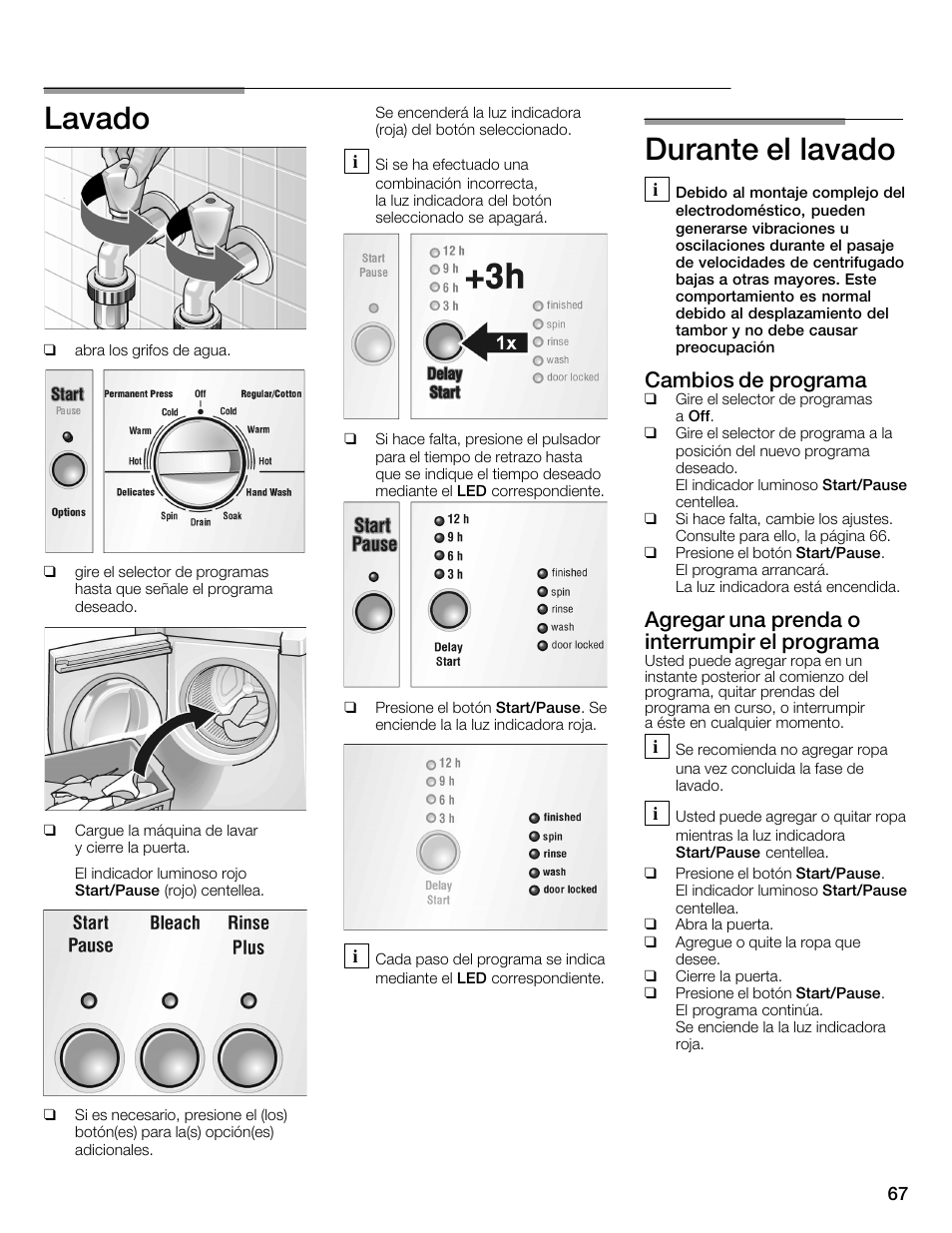 Lavado, Durante elălavado, Cambios de programa | Agregar una prenda o interrumpir el programa | Bosch WFMC1001UC User Manual | Page 67 / 80