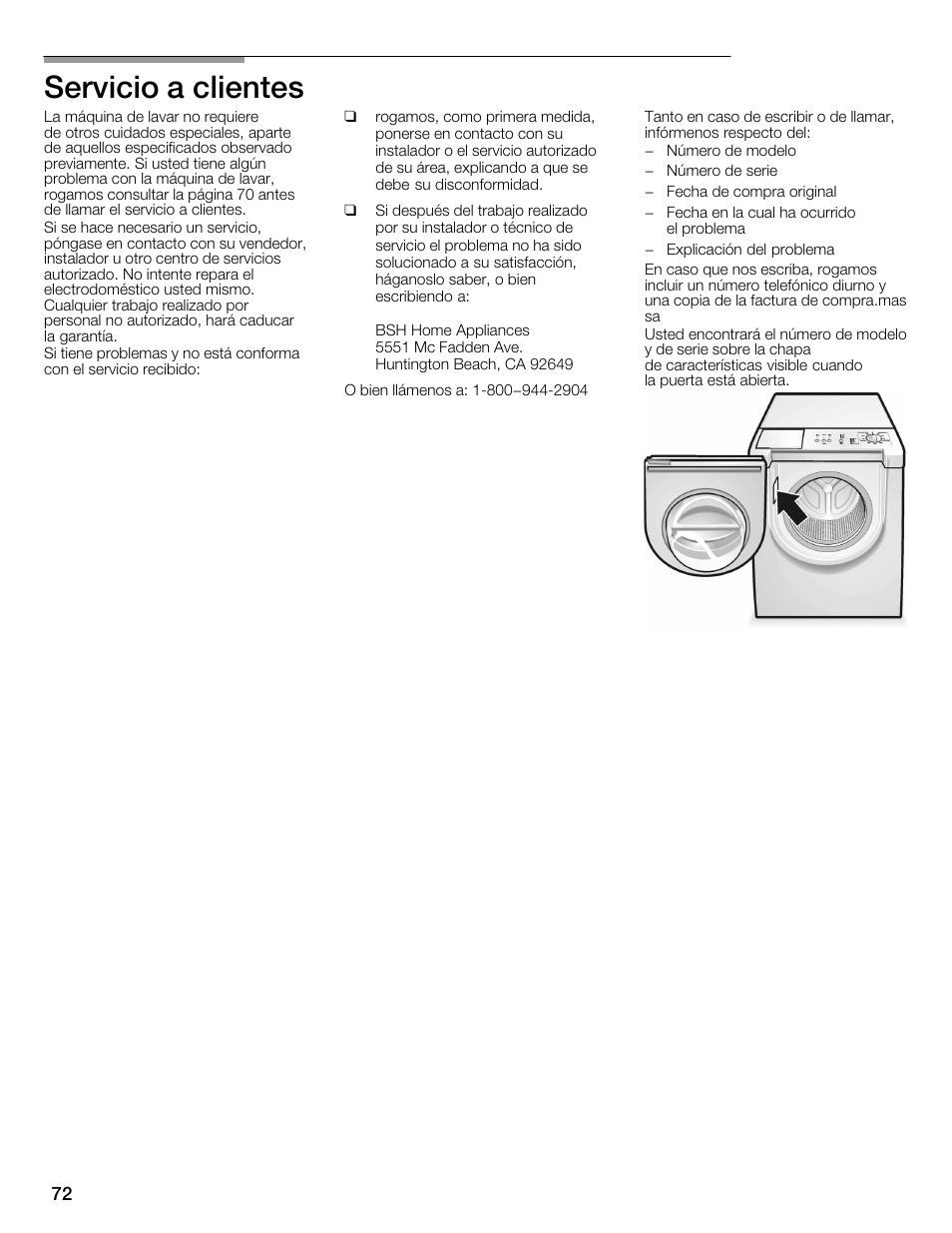 Servicio a clientes | Bosch WFMC1001UC User Manual | Page 72 / 80