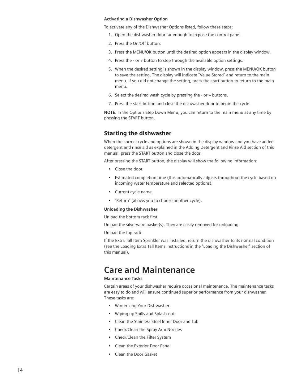 Care and maintenance, Starting the dishwasher | Bosch SHE99C User Manual | Page 12 / 20