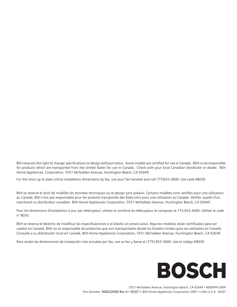 Bosch SHE99C User Manual | Page 20 / 20