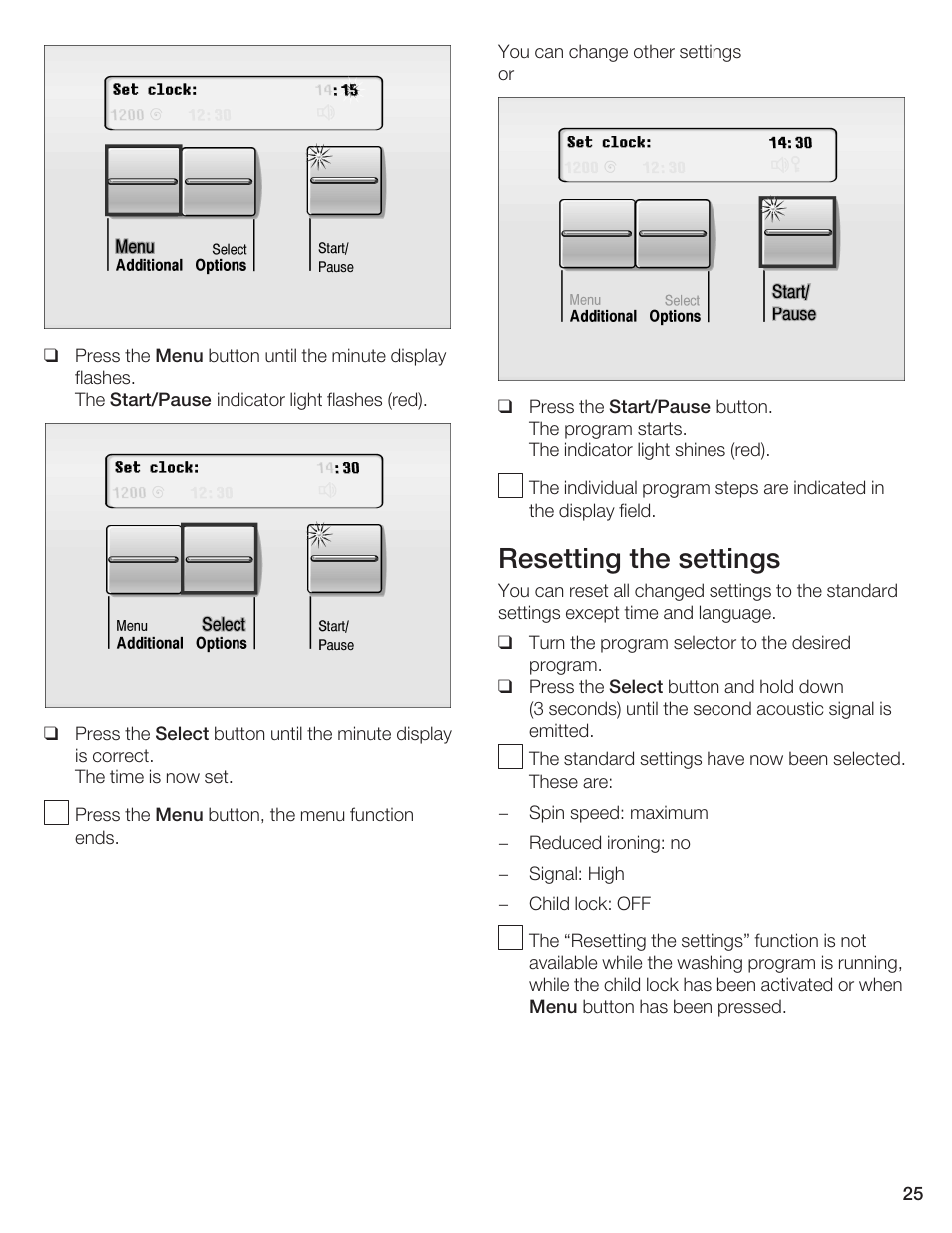 Resetting the settings | Bosch WFR 2450 User Manual | Page 25 / 48