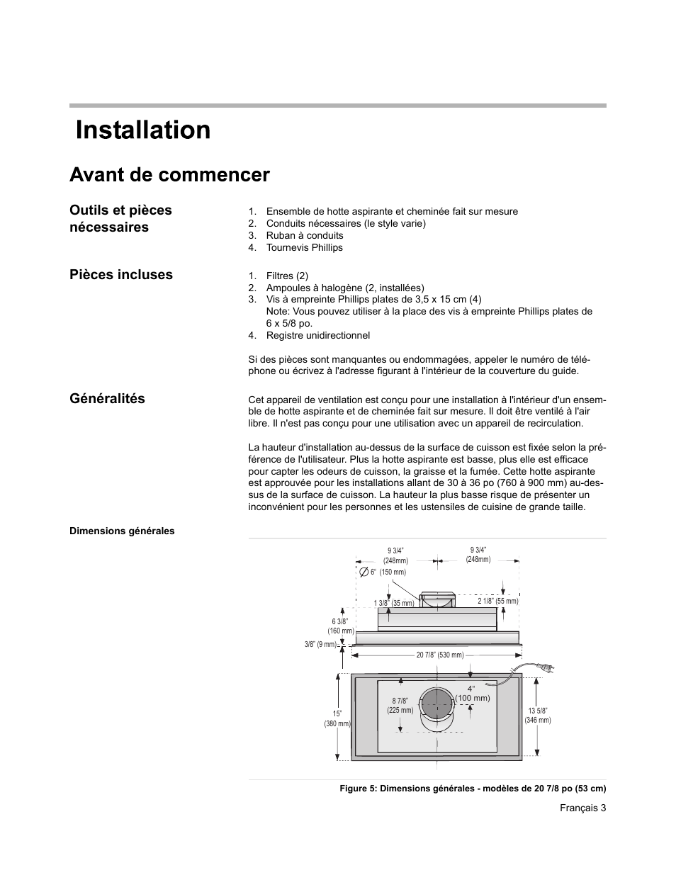 Outils et pièces nécessaires, Pièces incluses, Généralités | Bosch DHL 755 B User Manual | Page 13 / 28