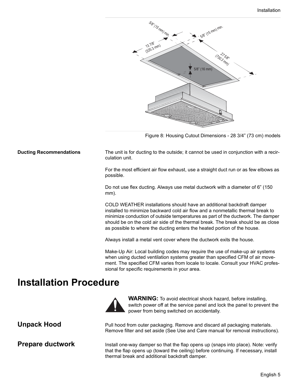 Ducting recommendations, Installation procedure, Unpack hood | Prepare ductwork | Bosch DHL 755 B User Manual | Page 7 / 28