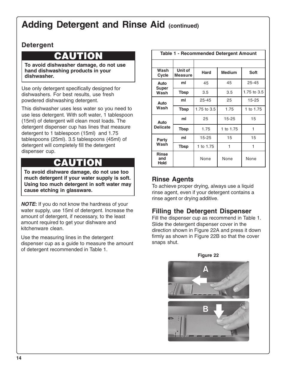 Adding detergent and rinse aid, Detergent, Rinse agents | Filling the detergent dispenser | Bosch SHE99CO5 User Manual | Page 16 / 74