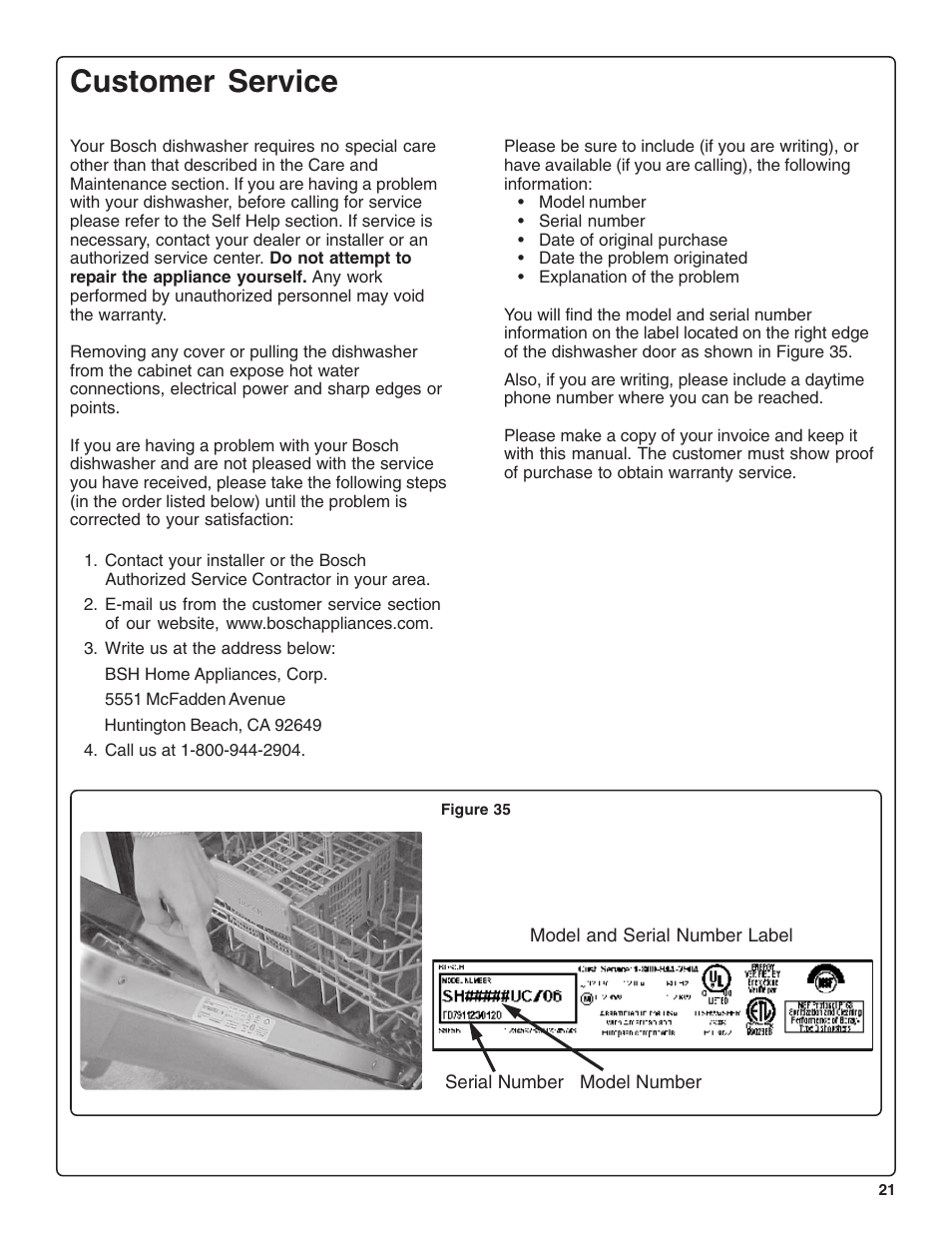 Customer service | Bosch SHE99CO5 User Manual | Page 23 / 74
