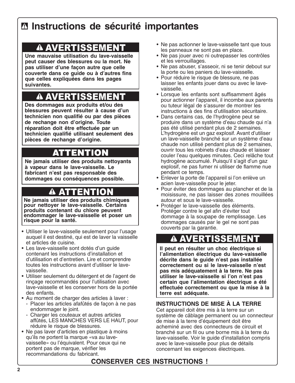 Instructions de sécurité importantes, Avertissement, Avertissement attention | Bosch SHE99CO5 User Manual | Page 26 / 74