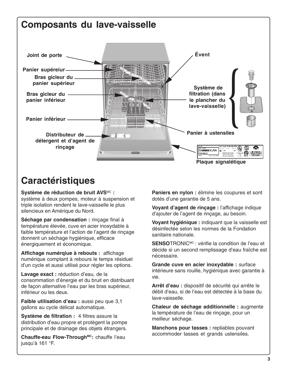 Composants du lave-vaisselle, Caractéristiques | Bosch SHE99CO5 User Manual | Page 27 / 74