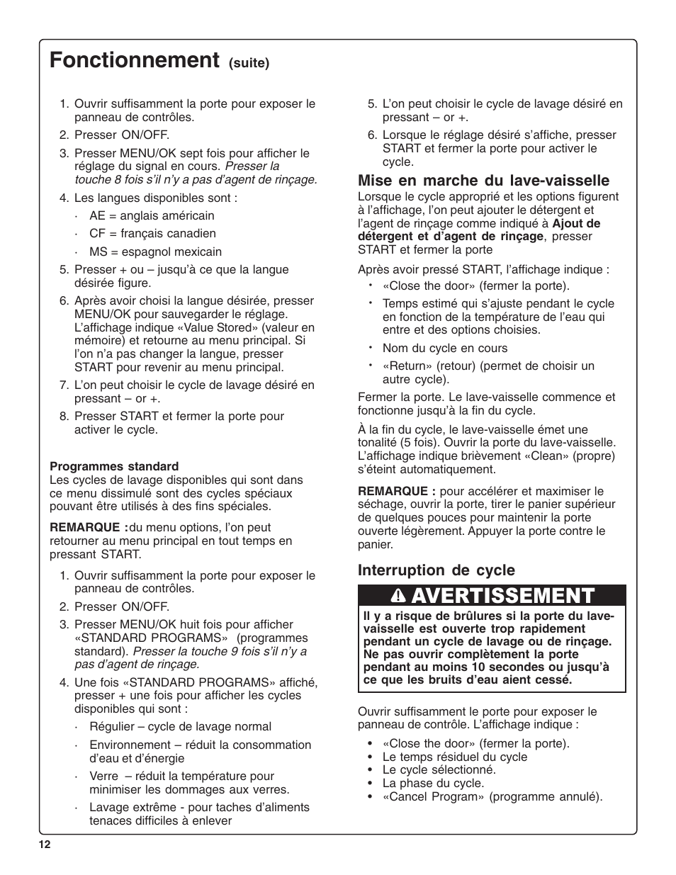 Fonctionnement, Avertissement | Bosch SHE99CO5 User Manual | Page 36 / 74