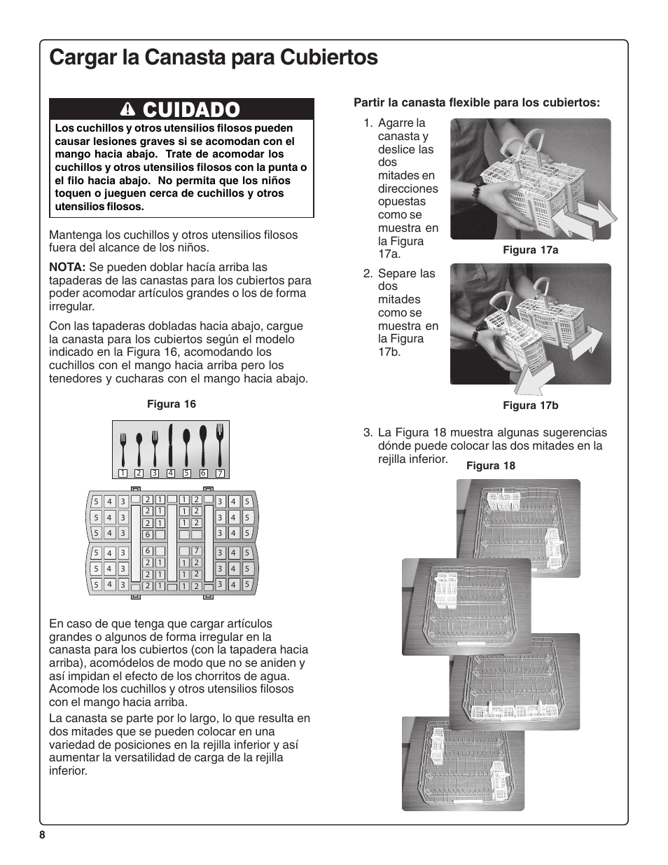 Cargar la canasta para cubiertos, Cuidado | Bosch SHE99CO5 User Manual | Page 54 / 74