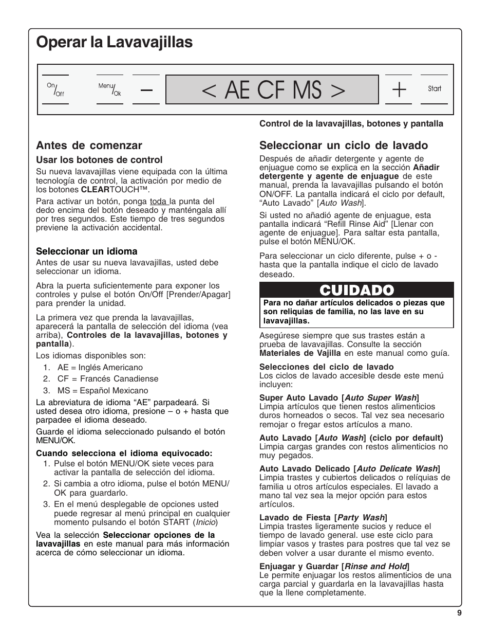 Operar la lavavajillas, Antes de comenzar, Seleccionar un ciclo de lavado | Bosch SHE99CO5 User Manual | Page 55 / 74