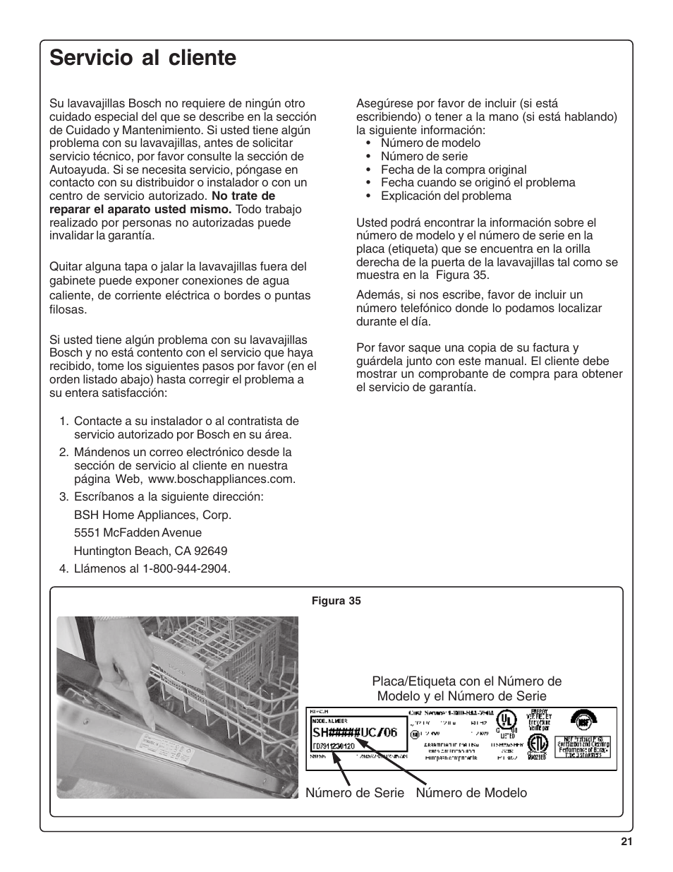 Servicio al cliente | Bosch SHE99CO5 User Manual | Page 67 / 74