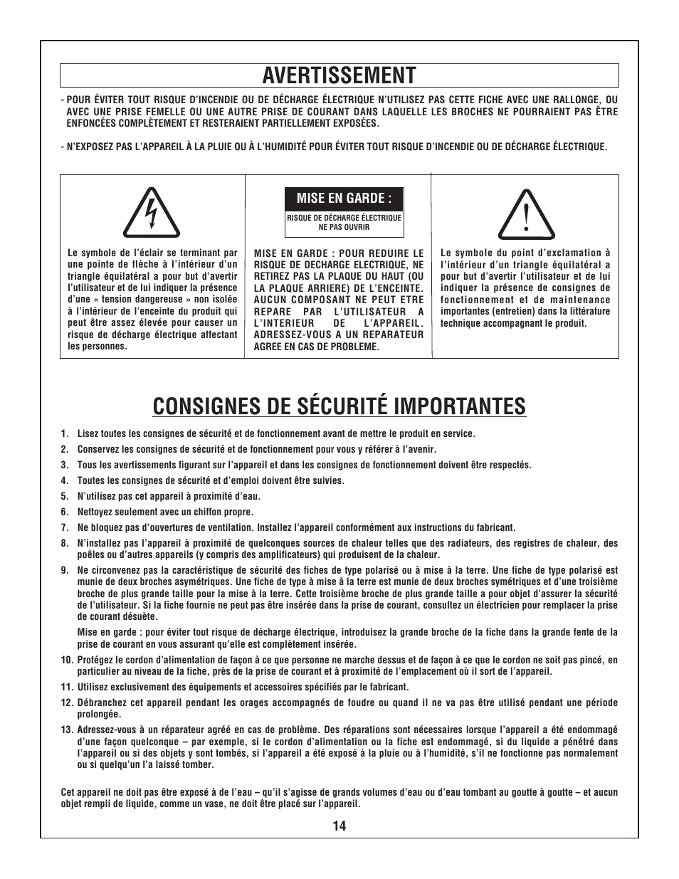 Consignes de sécurité importantes avertissement | Bosch PB10-CD User Manual | Page 14 / 40