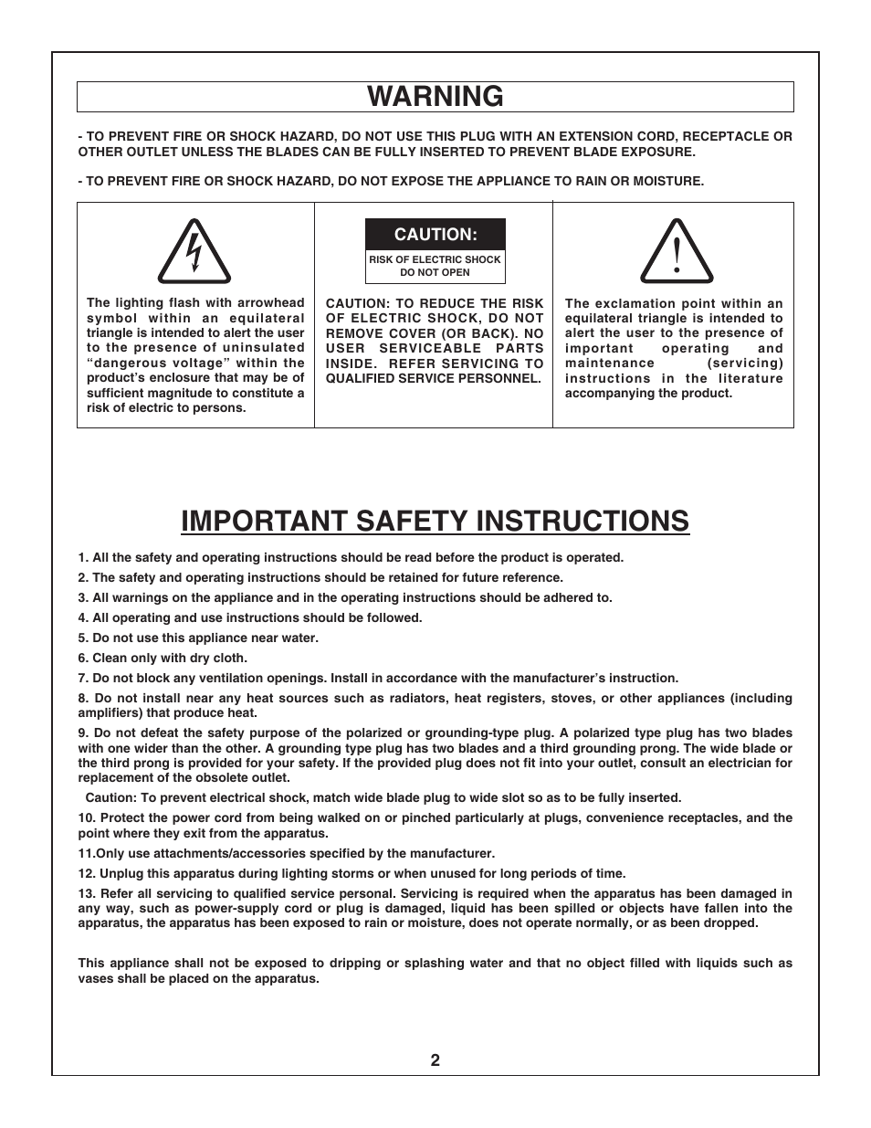Important safety instructions warning | Bosch PB10-CD User Manual | Page 2 / 40