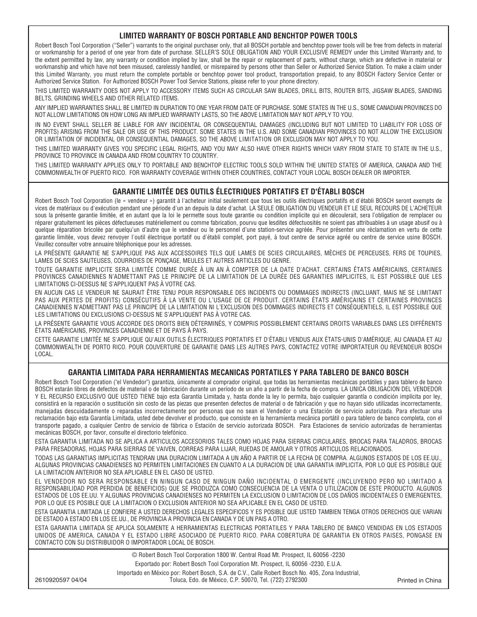 Bosch PB10-CD User Manual | Page 40 / 40