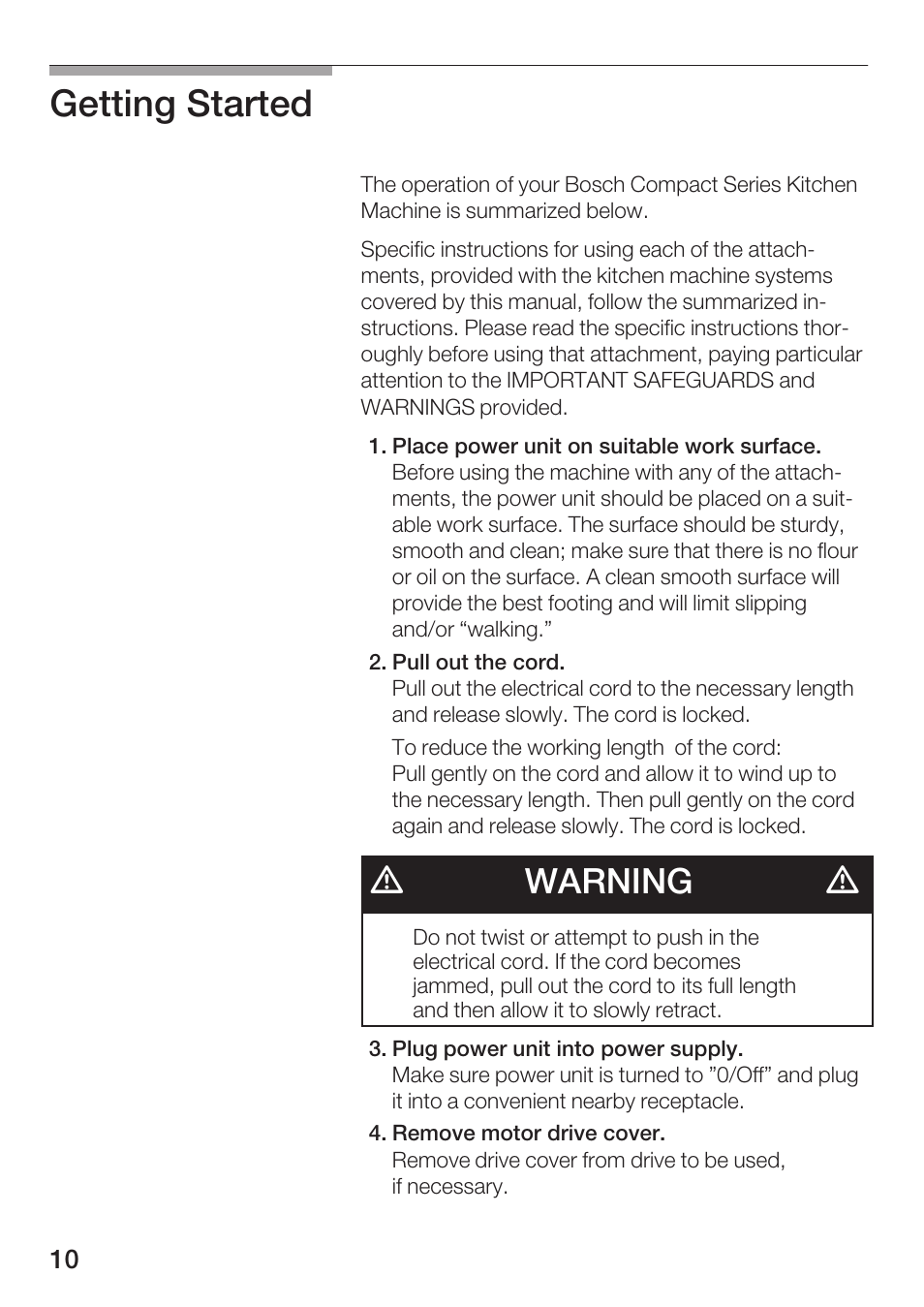 Getting started, Dwarning d | Bosch MUM 4750 UC User Manual | Page 10 / 38