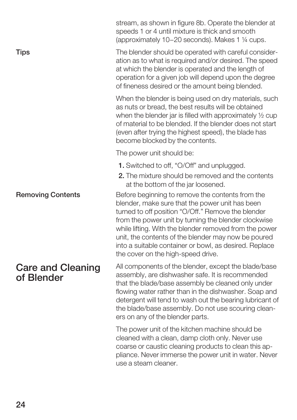 Care and cleaning of blender | Bosch MUM 4750 UC User Manual | Page 24 / 38