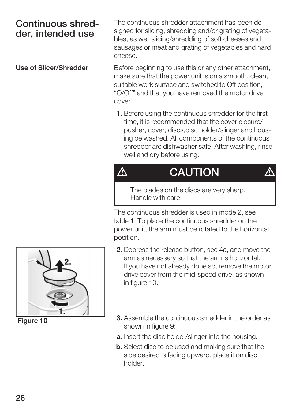 Dcaution d, Continuous shredć der, intended use | Bosch MUM 4750 UC User Manual | Page 26 / 38