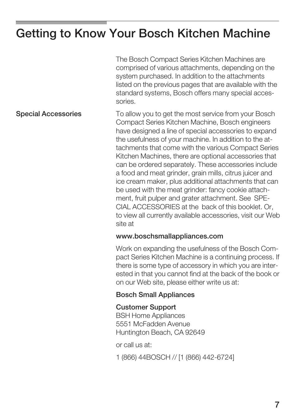 Getting to know your bosch kitchen machine | Bosch MUM 4750 UC User Manual | Page 7 / 38