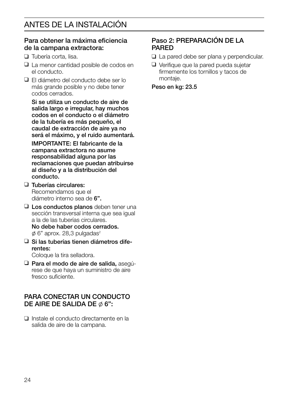 Antes de la instalación | Bosch HGEW 36 FS User Manual | Page 24 / 32