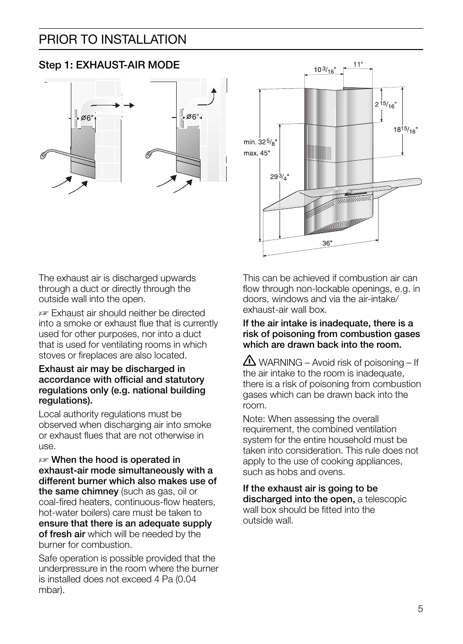 Prior to installation | Bosch HGEW 36 FS User Manual | Page 5 / 32