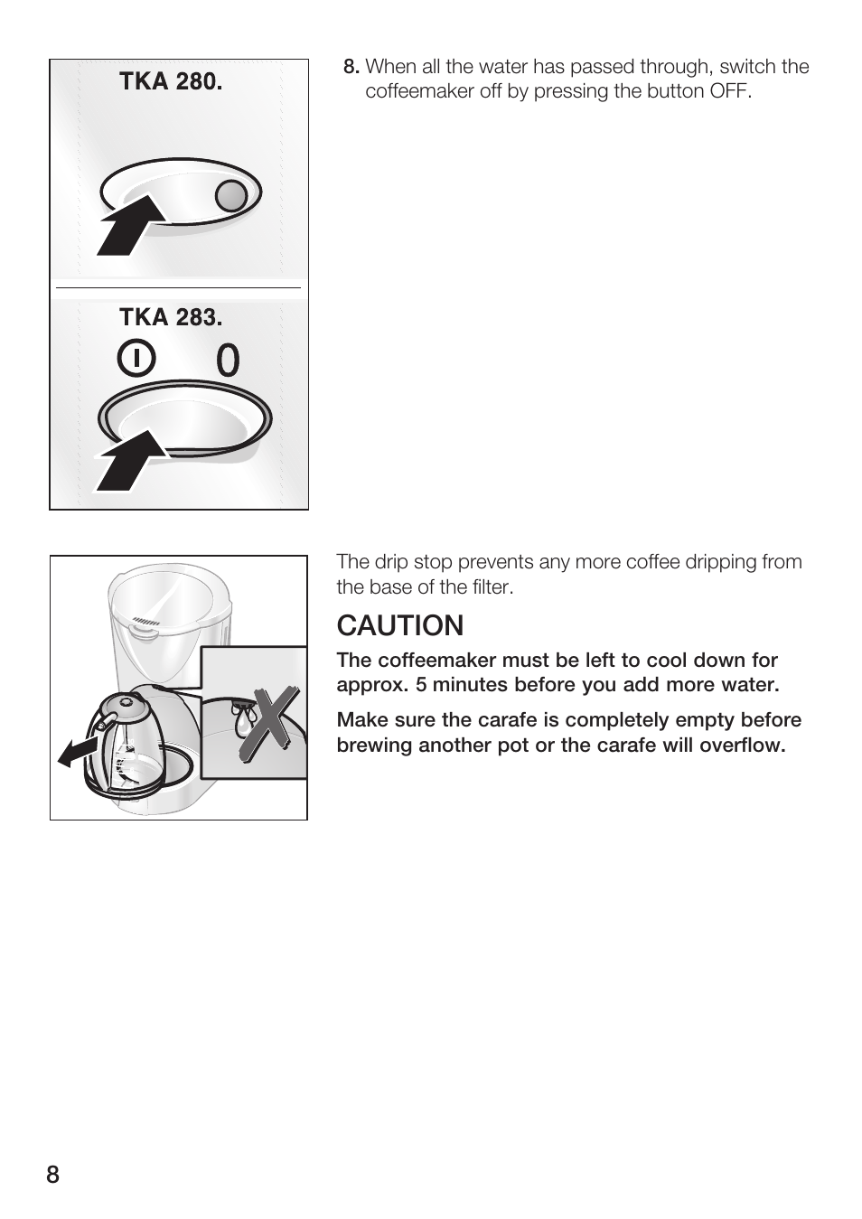 Caution | Bosch TKA 280. UC User Manual | Page 8 / 13