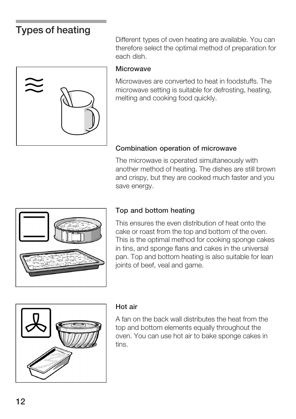 Types of heating | Bosch HBC84K5.0A User Manual | Page 12 / 52
