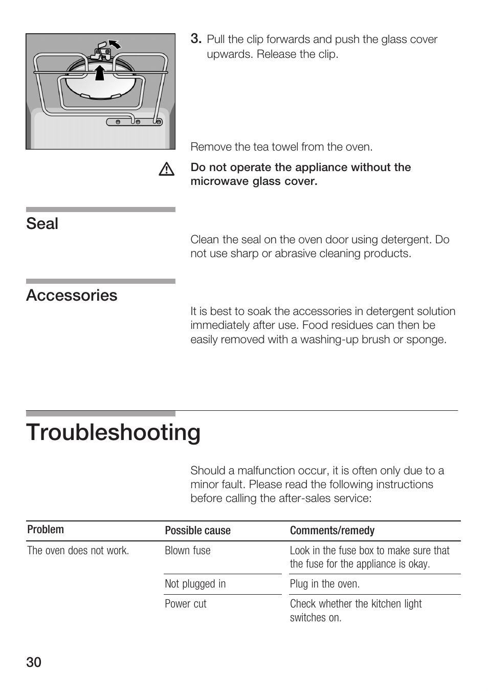 Troubleshooting, Seal accessories | Bosch HBC84K5.0A User Manual | Page 30 / 52