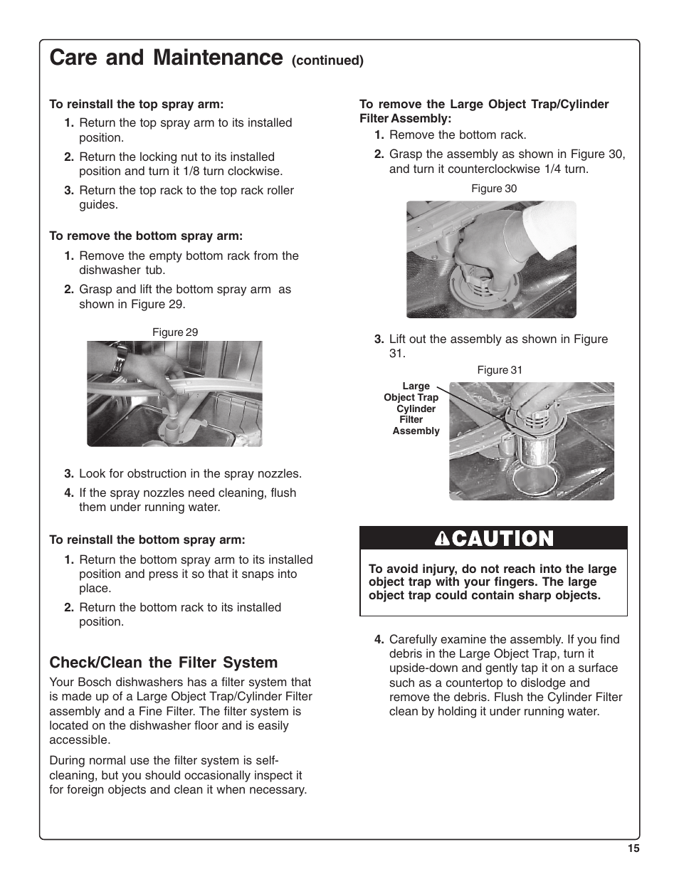 Care and maintenance, Check/clean the filter system | Bosch SHE44C User Manual | Page 17 / 64