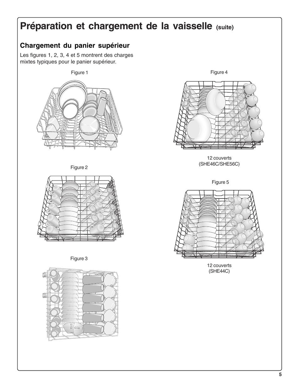 Préparation et chargement de la vaisselle, Chargement du panier supérieur | Bosch SHE44C User Manual | Page 27 / 64