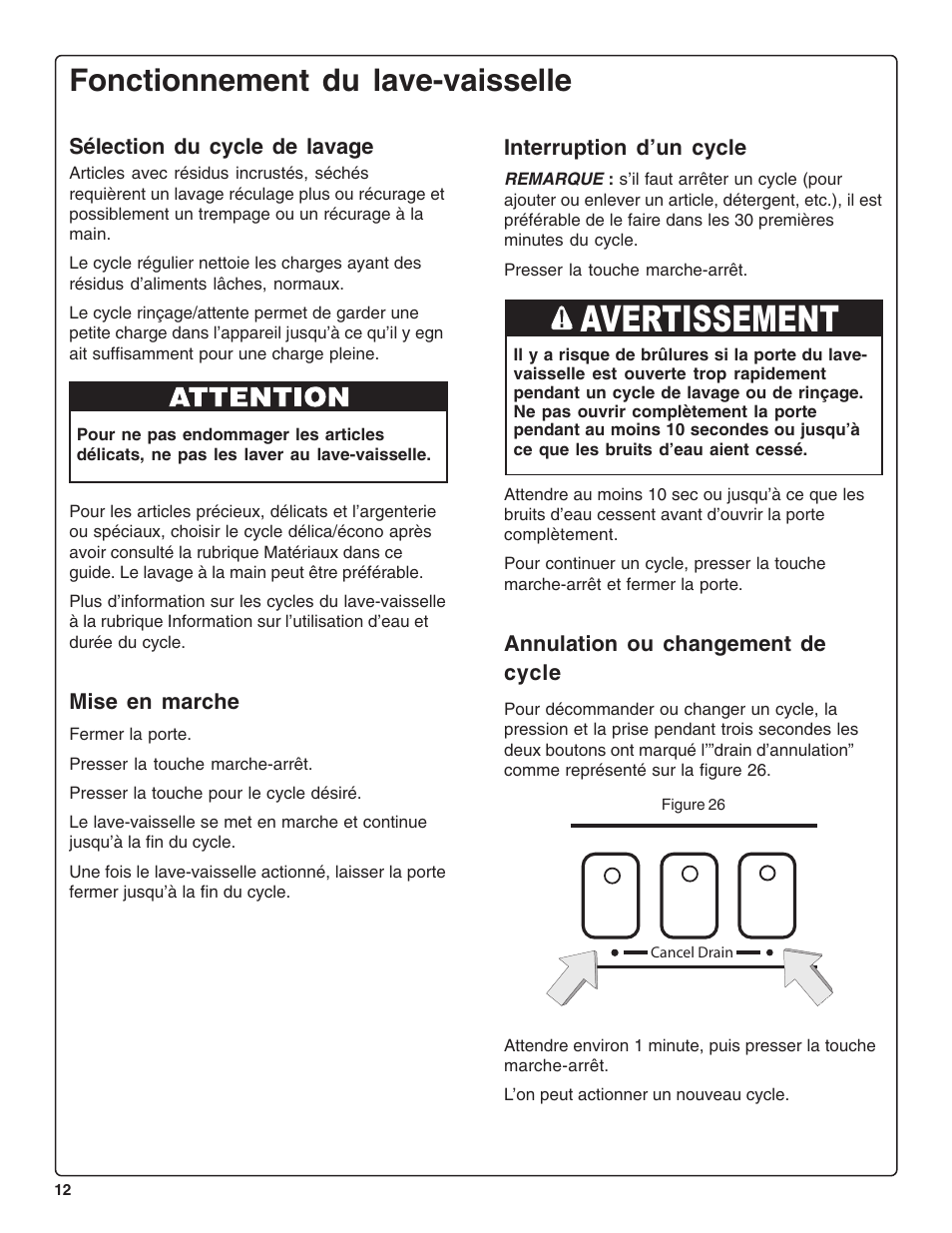 Avertissement, Fonctionnement du lave-vaisselle | Bosch SHE44C User Manual | Page 34 / 64