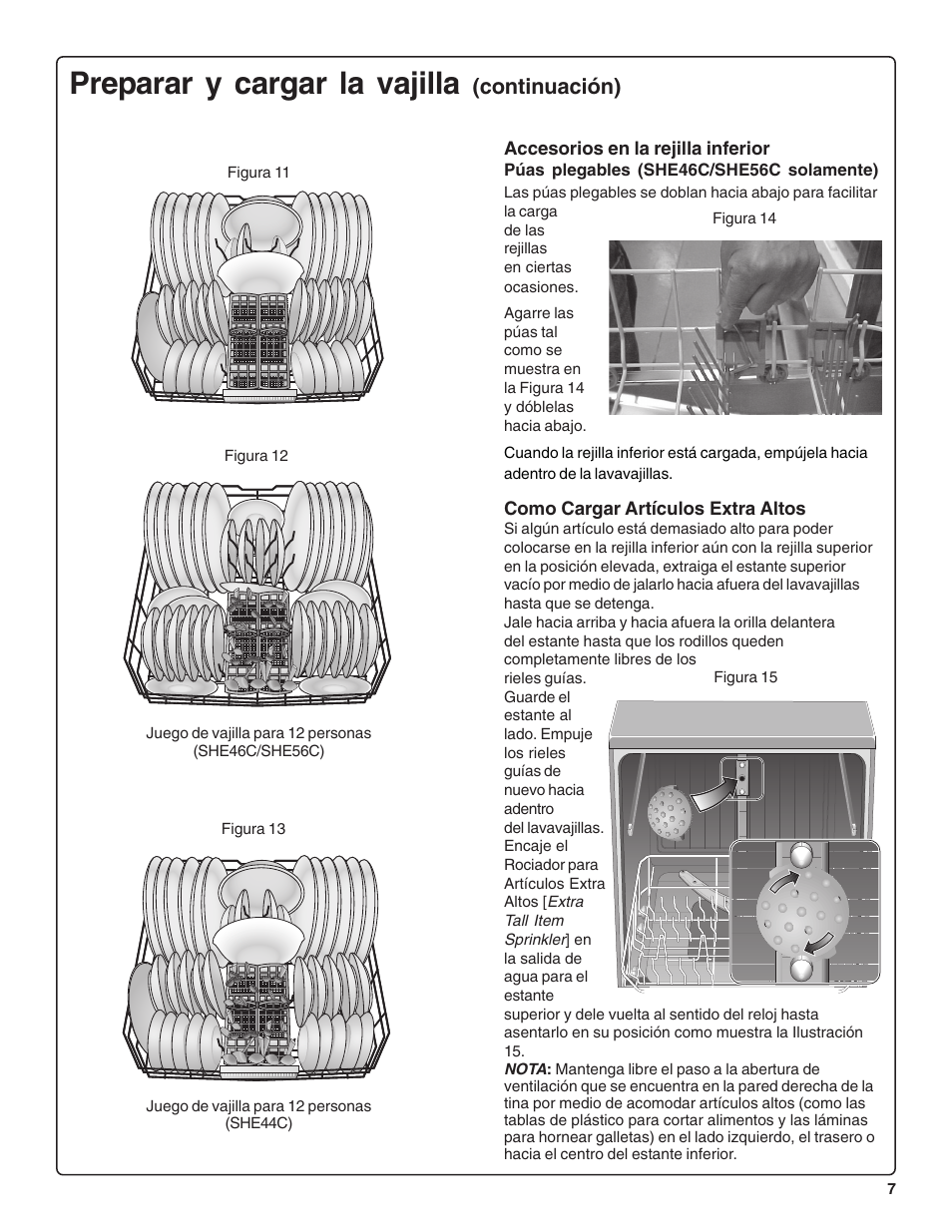 Preparar y cargar la vajilla, Continuación) | Bosch SHE44C User Manual | Page 49 / 64