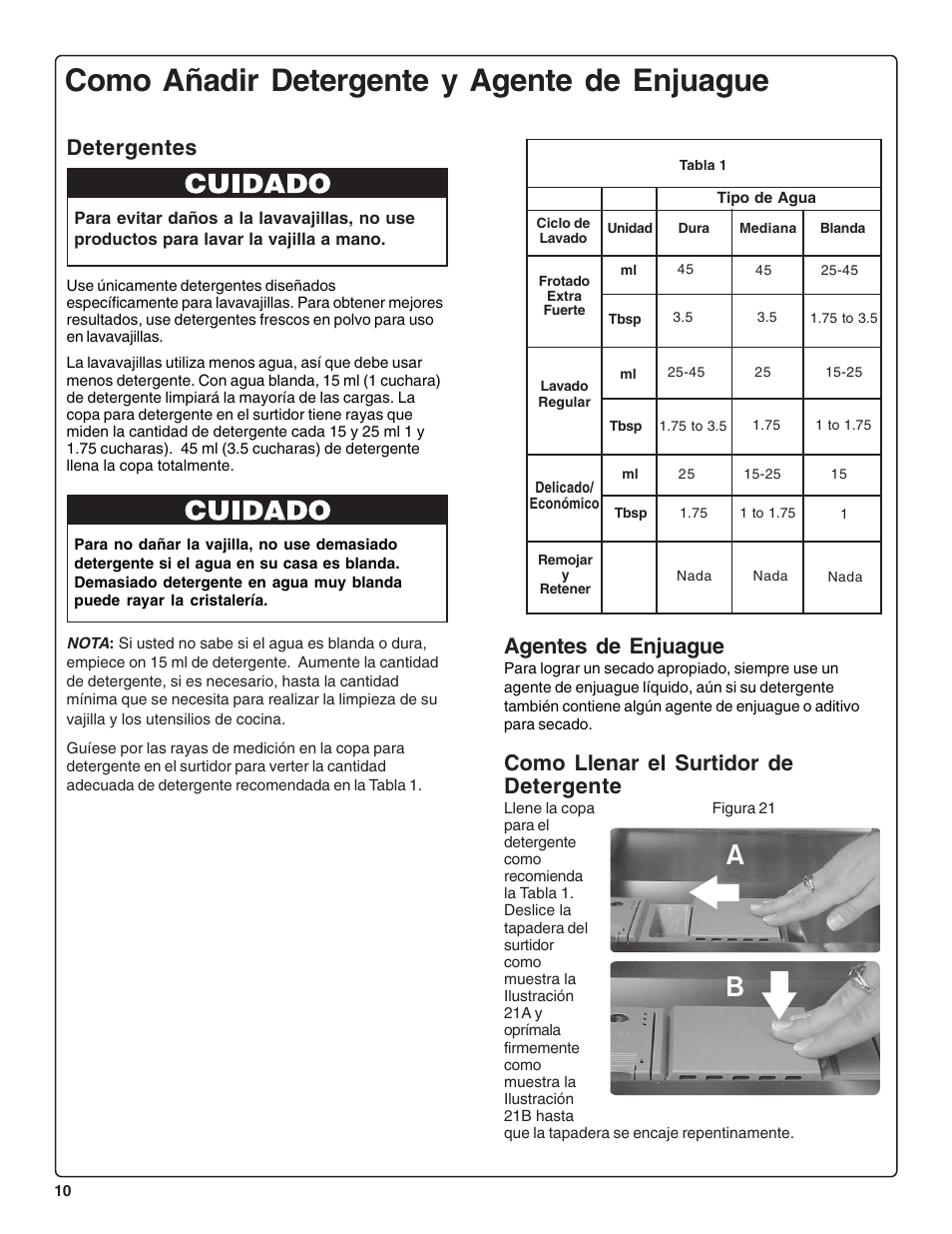 Como añadir detergente y agente de enjuague, Agentes de enjuague, Como llenar el surtidor de detergente | Detergentes | Bosch SHE44C User Manual | Page 52 / 64