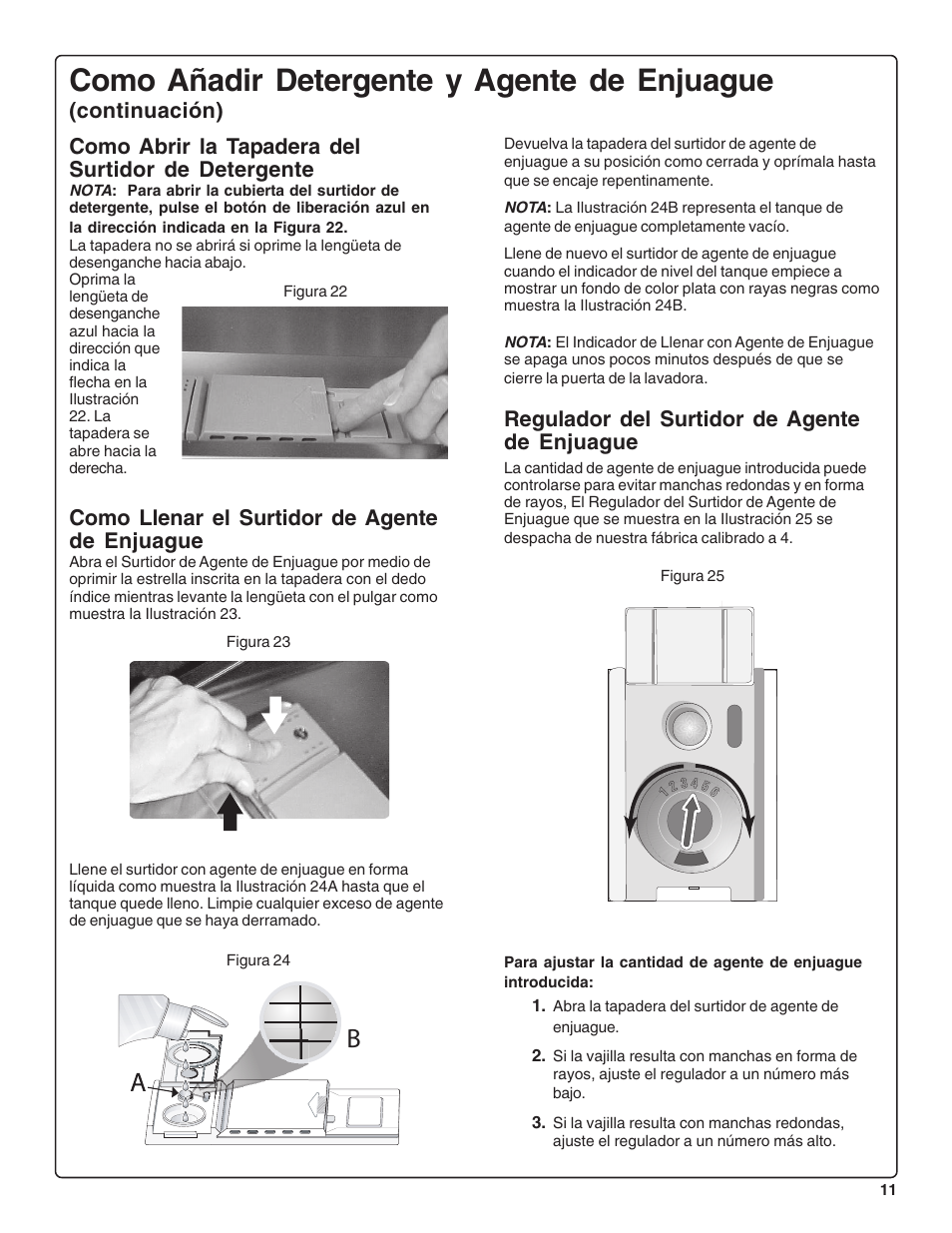 Como añadir detergente y agente de enjuague, Como llenar el surtidor de agente de enjuague, Regulador del surtidor de agente de enjuague | Bosch SHE44C User Manual | Page 53 / 64