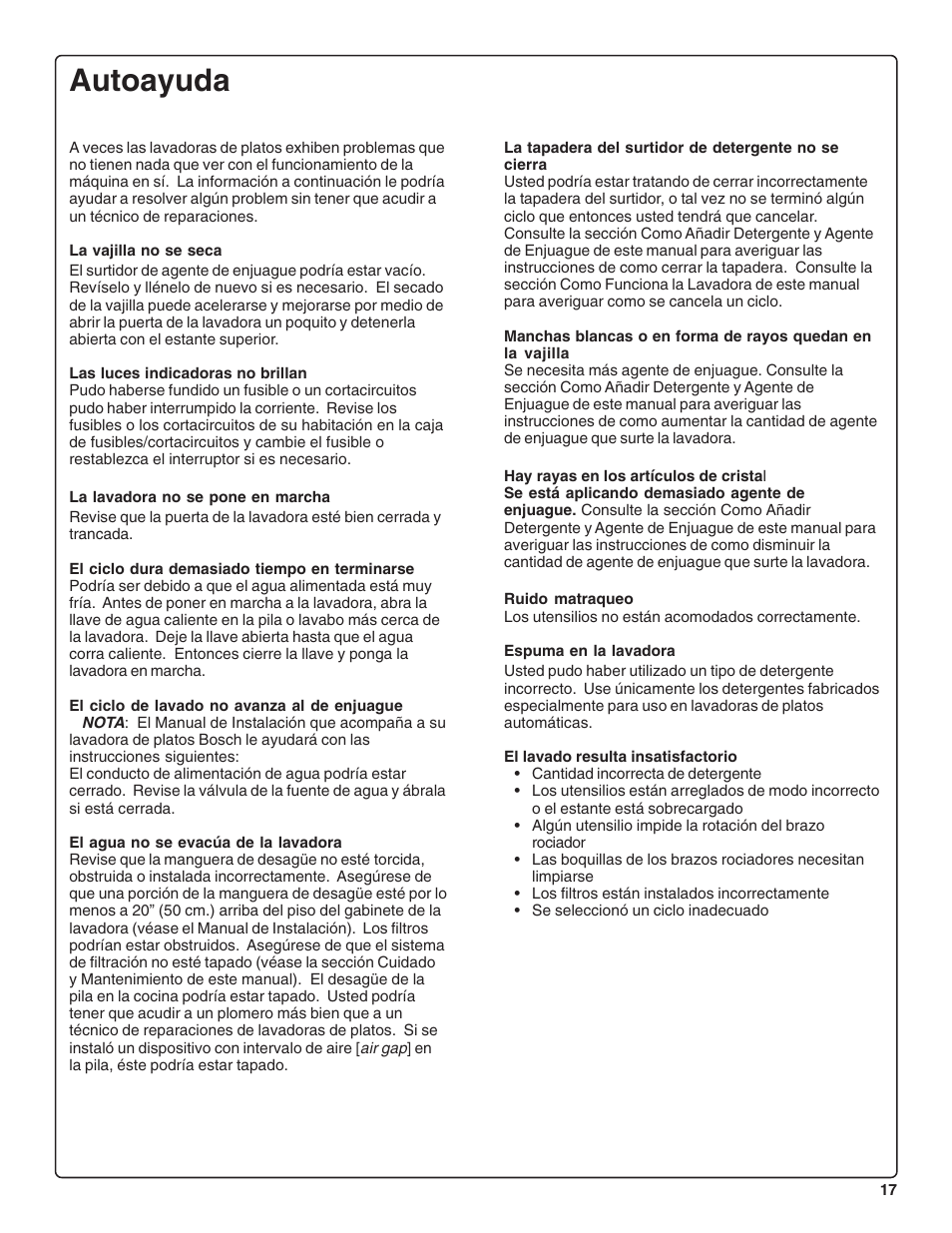 Autoayuda | Bosch SHE44C User Manual | Page 59 / 64