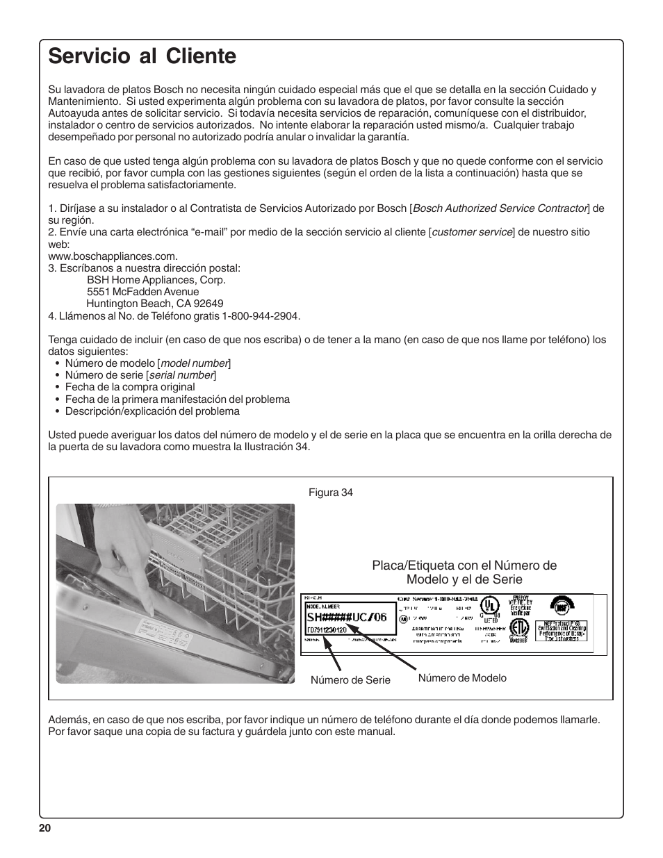 Servicio al cliente | Bosch SHE44C User Manual | Page 62 / 64