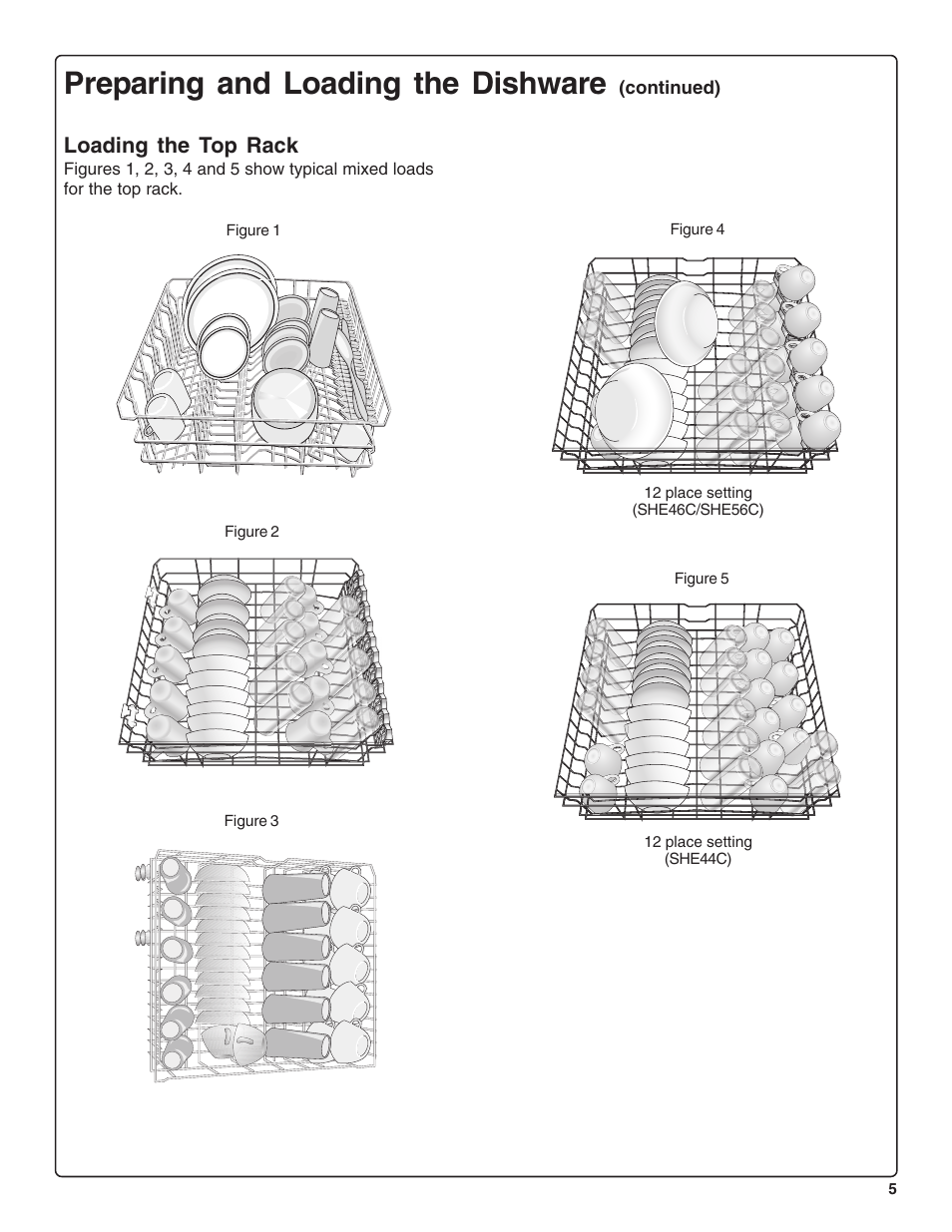 Preparing and loading the dishware, Loading the top rack | Bosch SHE44C User Manual | Page 7 / 64