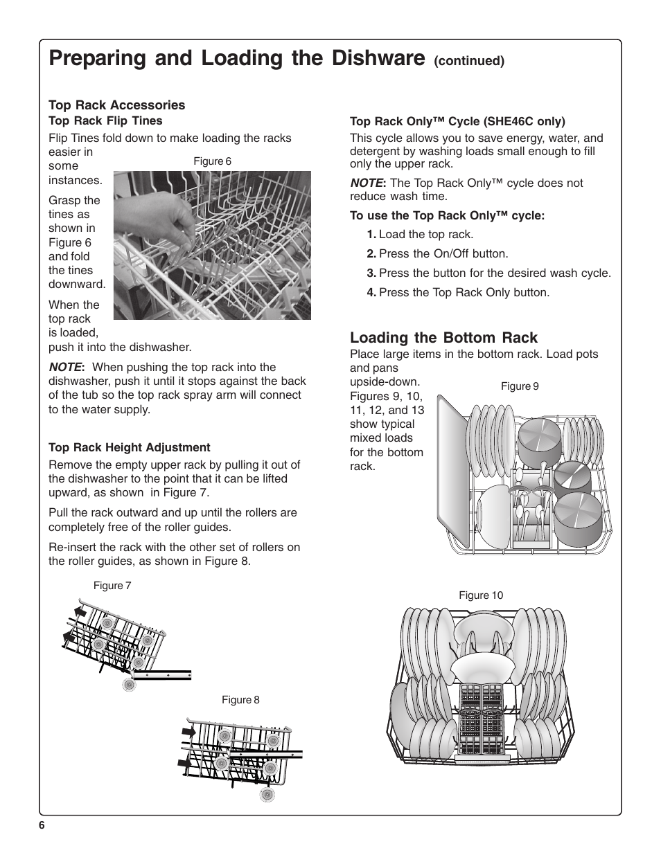 Preparing and loading the dishware, Loading the bottom rack | Bosch SHE44C User Manual | Page 8 / 64