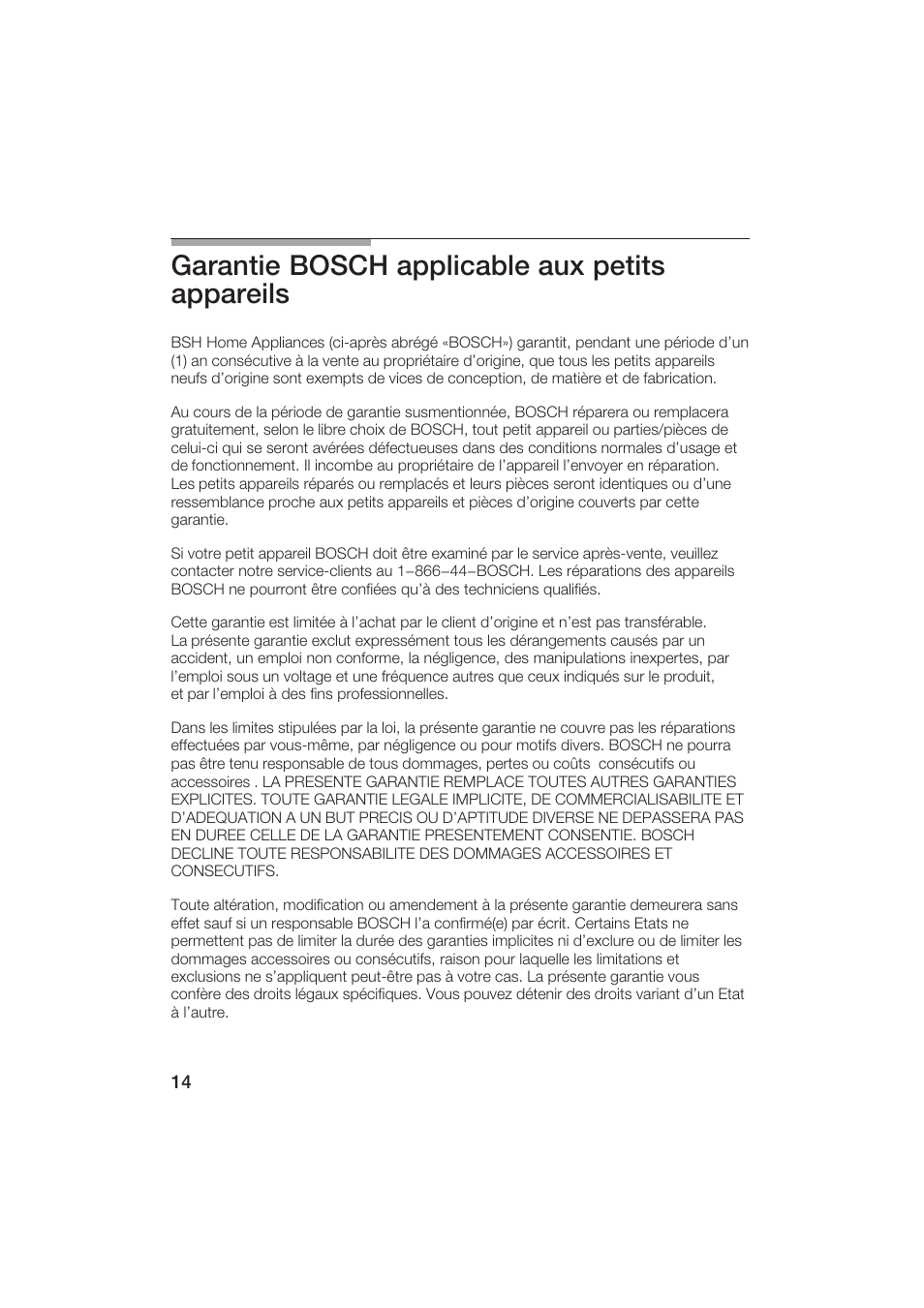Garantie bosch applicable aux petits appareils | Bosch MCP 3500 User Manual | Page 14 / 24