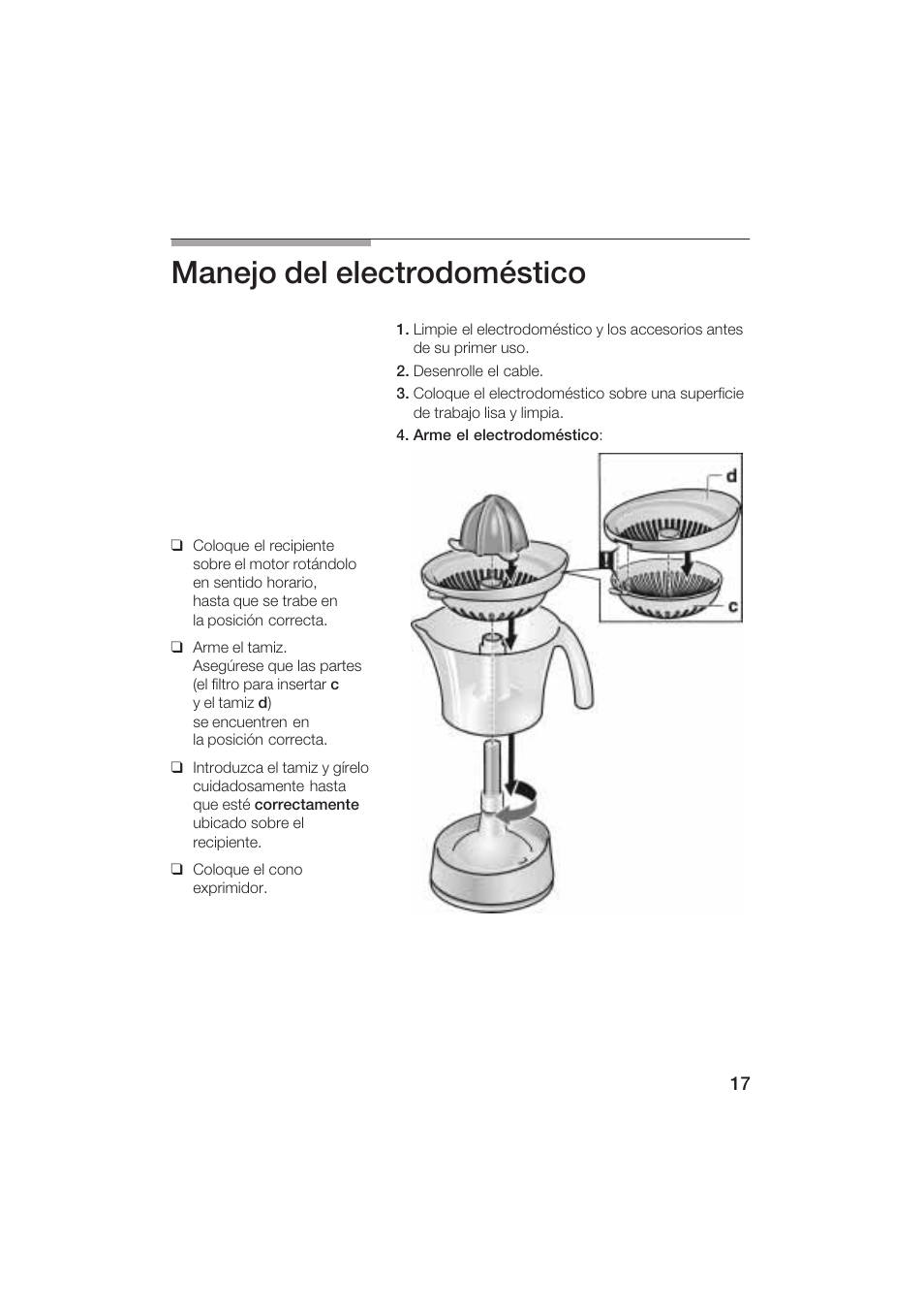 Manejo del electrodoméstico | Bosch MCP 3500 User Manual | Page 17 / 24