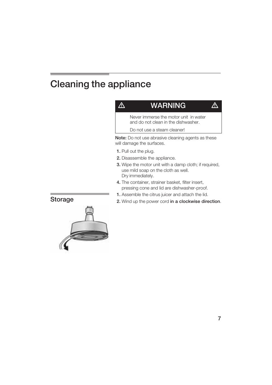 Cleaning the appliance, Dwarning d | Bosch MCP 3500 User Manual | Page 7 / 24