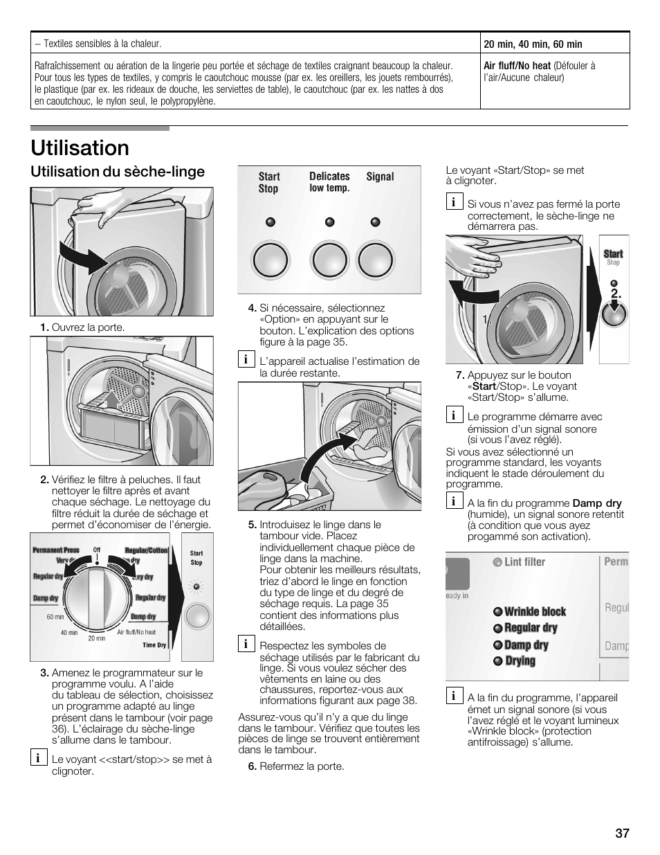 Utilisation, Utilisation du sèchećlinge | Bosch WTMC3321US User Manual | Page 37 / 64